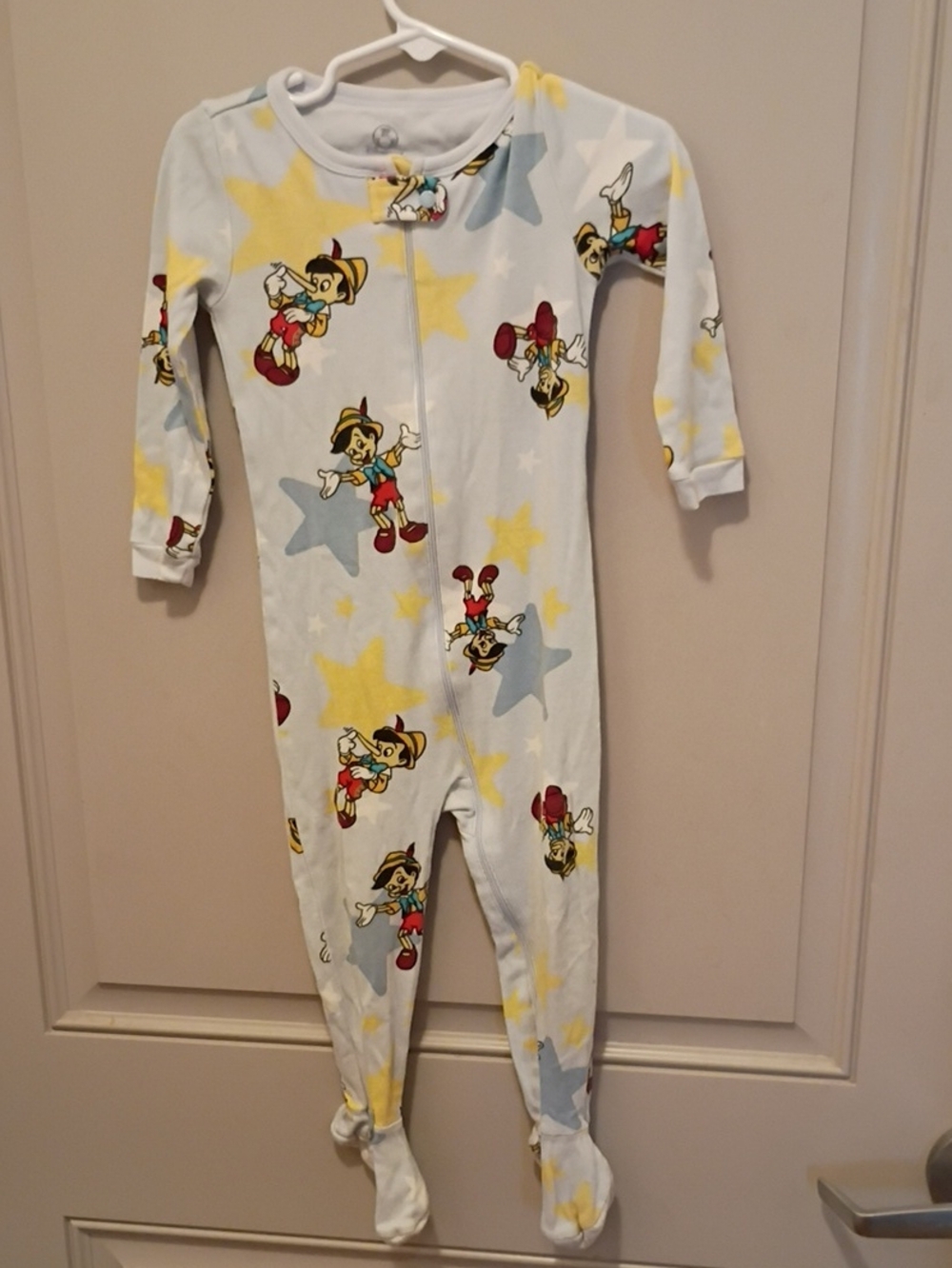 Disneystore Light Blue and Yellow Pinocchio Footed One-Piece Pajamas Size 2YR